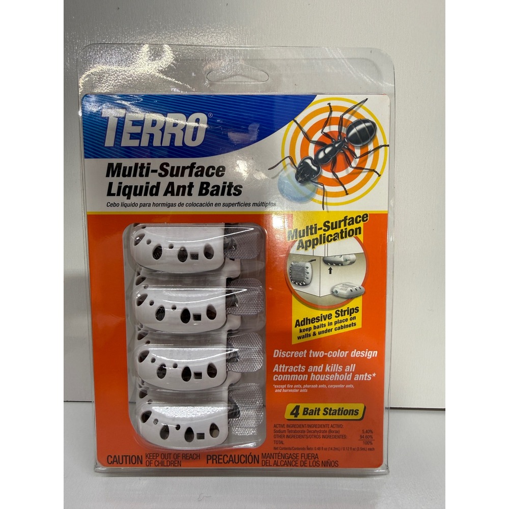 Terro Multi-Surface Liquid Ant Baits T334 4 Bait Stations Adhesive Strips